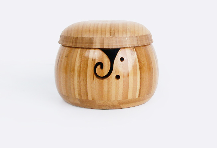 Bamboo Yarn Bowl with Lid – Wooden Yarn Holder
