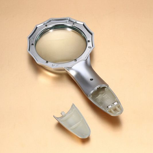 Lighted handheld magnifier with LED light and easy-grip handle