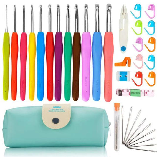 Ergonomic Crochet Hooks for Stiff Hands – 37pc Soft Grip Set