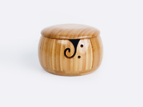 Bamboo Yarn Bowl with Lid – Wooden Yarn Holder