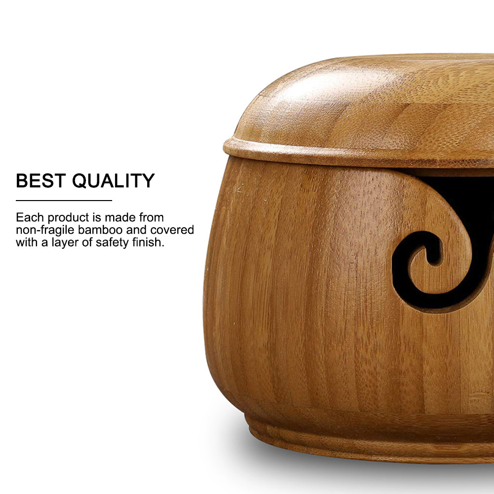 Bamboo Yarn Bowl with Lid – Wooden Yarn Holder