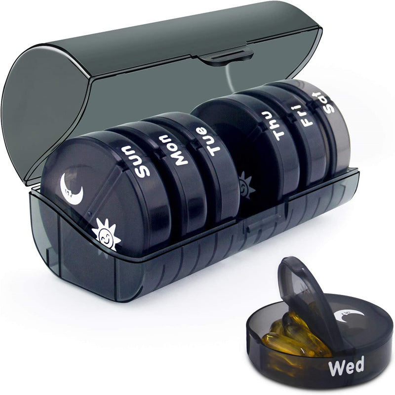 Weekly 7-day AM PM pill organizer with easy-open compartments