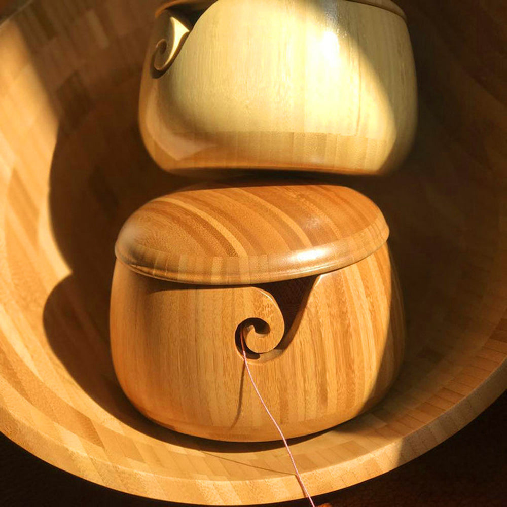 Bamboo Yarn Bowl with Lid – Wooden Yarn Holder